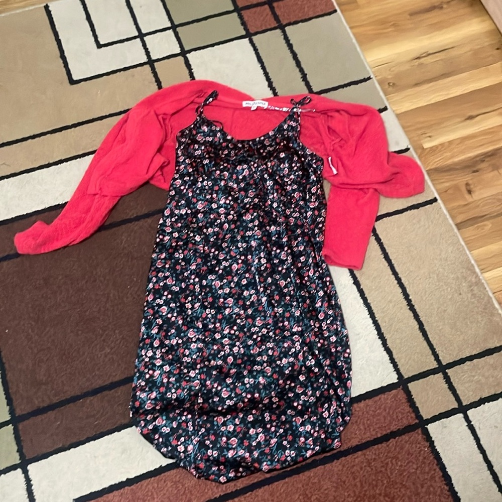 Brand new large floral dress and red sweater set